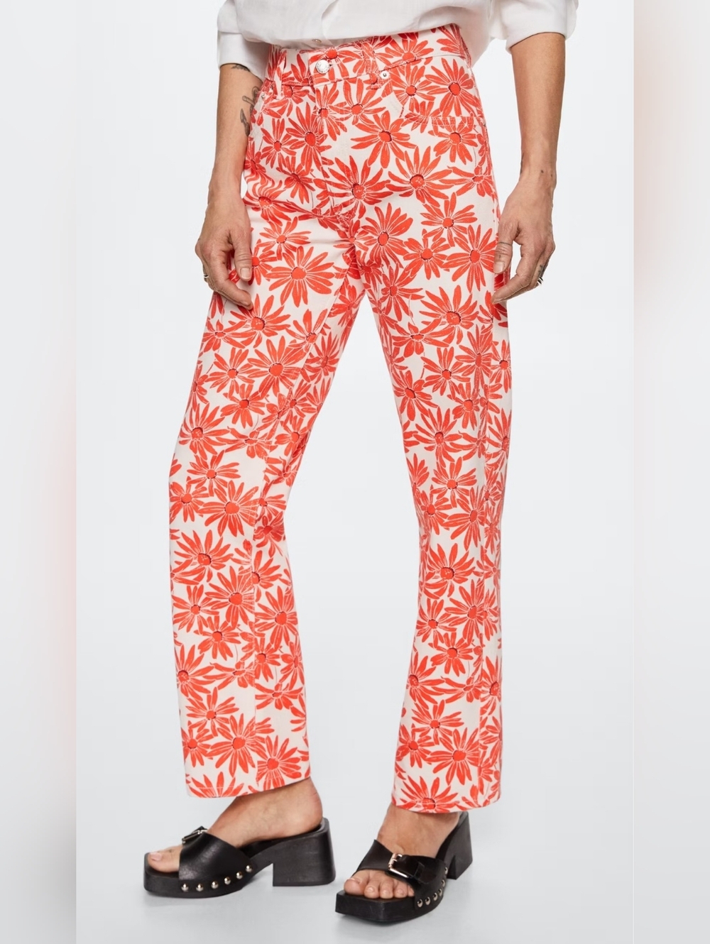 Mango Printed Straight Jeans